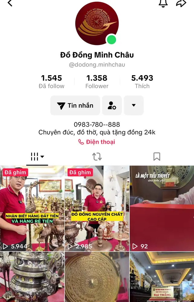 Kênh TikTok Đồ Đồng Minh Châu