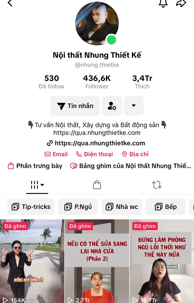 Kênh TikTok Nội thất Nhung Thiết Kế